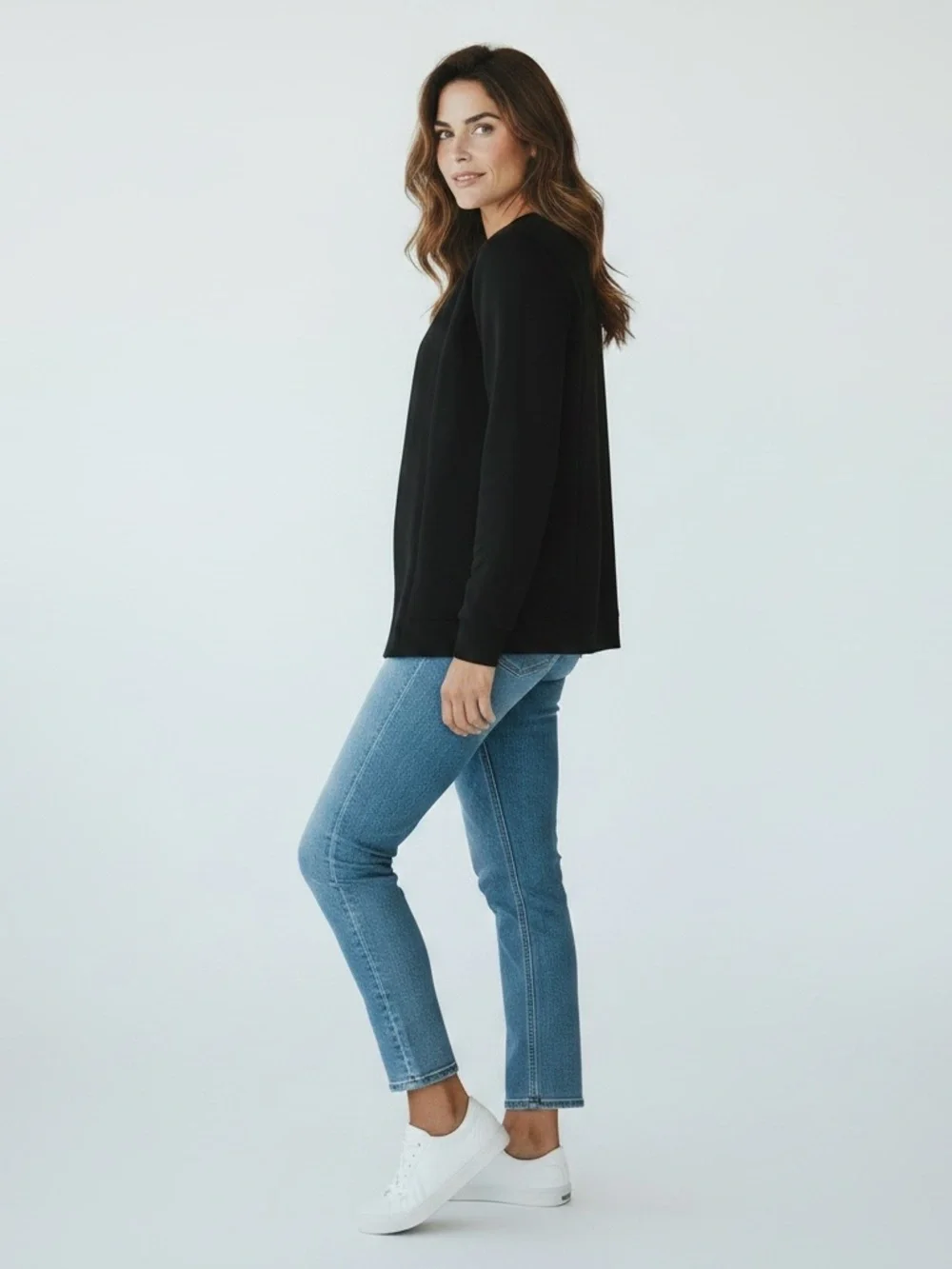 Jones New York Petite Medium Black Cotton Full Zip Knit Jacket Cardigan Pockets